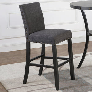 English Elm Biony Round Pub Table Set with Upholstered Chairs Brass Nail Head Espresso Finish Gray T2574S00035