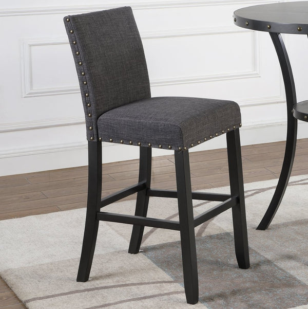 English Elm Biony Round Pub Table Set with Upholstered Chairs Brass Nail Head Espresso Finish Gray T2574S00035