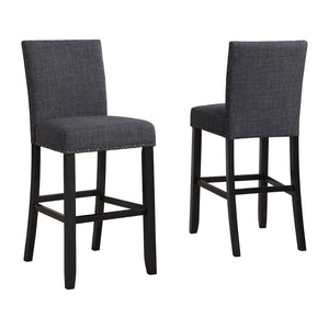 English Elm Biony Round Pub Table Set with Upholstered Chairs Brass Nail Head Espresso Finish Gray T2574S00035
