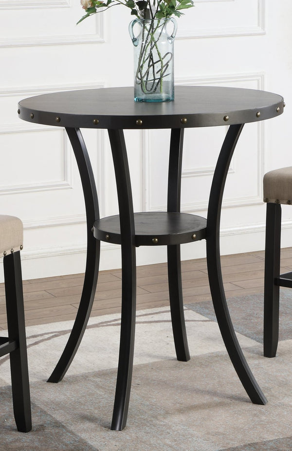 English Elm Biony Round Pub Table Set with Upholstered Chairs Brass Nail Head Espresso Finish Tan T2574S00036