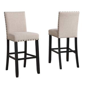 English Elm Biony Round Pub Table Set with Upholstered Chairs Brass Nail Head Espresso Finish Tan T2574S00036