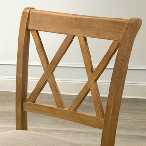 English Elm Windvale Round Oak Veneer Counter Height Dining Set with Cross-buck Pedestal Base T2574S00041