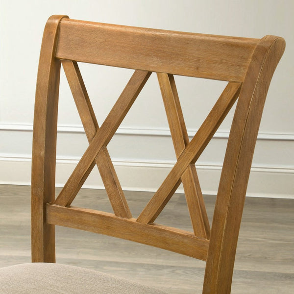 English Elm Windvale Round Oak Veneer Counter Height Dining Set with Cross-buck Pedestal Base T2574S00041