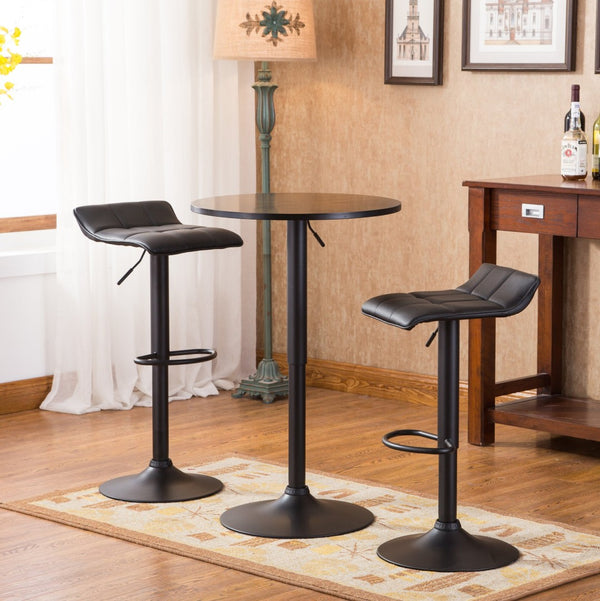 English Elm Belham Adjustable Round Bar Table Set with Swivel Bonded Leather Stools for Home T2574S00049