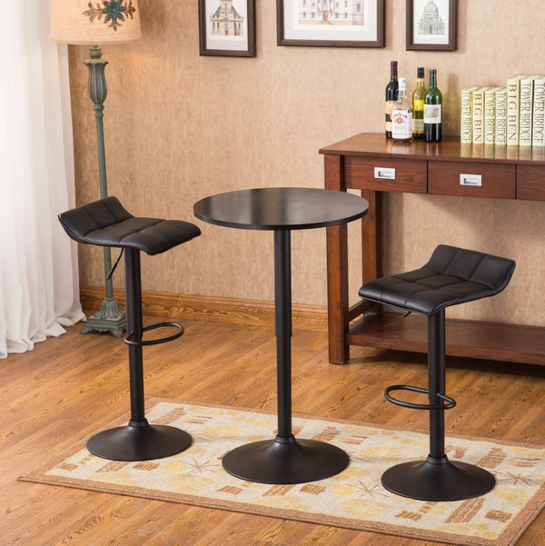English Elm Belham Adjustable Round Bar Table Set with Swivel Bonded Leather Stools for Home T2574S00049