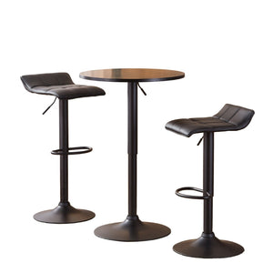 English Elm Belham Adjustable Round Bar Table Set with Swivel Bonded Leather Stools for Home T2574S00049