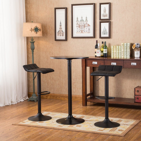 English Elm Belham Adjustable Height Round Bar Set with Swivel Stools and Bonded Leather Seats T2574S00051