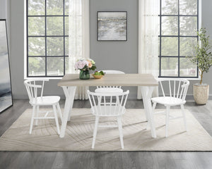 English Elm Roundhill Alwynn Two-tone Scandinavian Dining Set with Windsor Spindle Chairs Seats Six T2574S00056