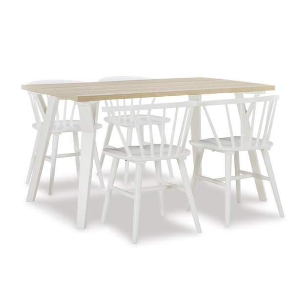 English Elm Roundhill Alwynn Two-tone Scandinavian Dining Set with Windsor Spindle Chairs Seats Six T2574S00056