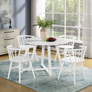 English Elm Edo Round Rubberwood Trestle Dining Set Seats Four Windsor Spindle Chairs White T2574S00058