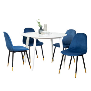 English Elm Lassan Contemporary Round Dining Set with Velvet Chairs and Gold Tone Legs T2574S00065