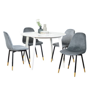English Elm Lassan Glam Round Dining Set Velvet Chairs Gold Legs White MDF Table Seats Four T2574S00066