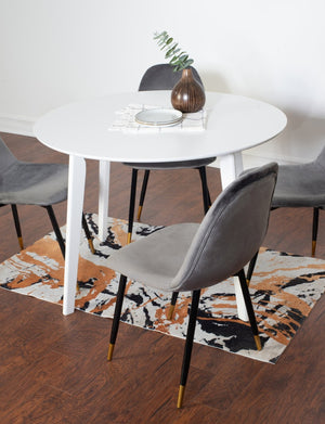 English Elm Lassan Glam Round Dining Set Velvet Chairs Gold Legs White MDF Table Seats Four T2574S00066