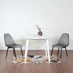 English Elm Lassan Glam Round Dining Set Velvet Chairs Gold Legs White MDF Table Seats Four T2574S00066