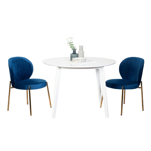 English Elm Amoa Glam Round Dining Set Velvet Chairs Gold Metal Frame Compact Nook Table T2574S00068