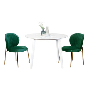 English Elm Amoa Glam Round Dining Set Velvet Chairs Gold Metal Frames White MDF Table Seats Two T2574S00069