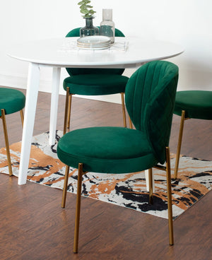 English Elm Amoa Glam Round Dining Set Velvet Chairs Gold Metal Frames White MDF Table Seats Two T2574S00069