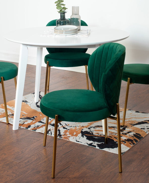 English Elm Amoa Glam Round Dining Set Velvet Chairs Gold Metal Frames White MDF Table Seats Two T2574S00069
