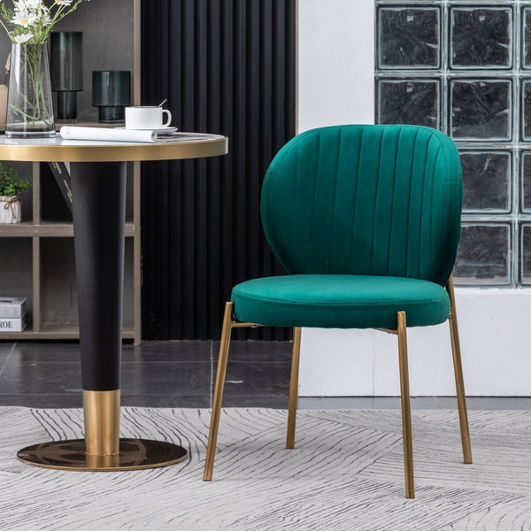 English Elm Amoa Glam Round Dining Set Velvet Chairs Gold Metal Frames White MDF Table Seats Two T2574S00069