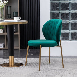 English Elm Amoa Glam Round Dining Set Velvet Chairs Gold Metal Frames White MDF Table Seats Two T2574S00069