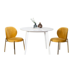 English Elm Amoa Glam Round Dining Set with Velvet Chairs Gold Metal Frames for Small Spaces T2574S00070
