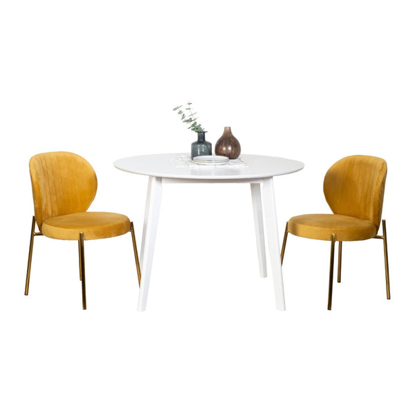 English Elm Amoa Glam Round Dining Set with Velvet Chairs Gold Metal Frames for Small Spaces T2574S00070