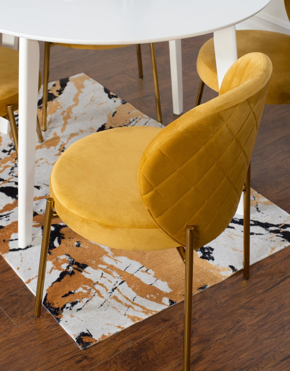 English Elm Amoa Glam Round Dining Set with Velvet Chairs Gold Metal Frames for Small Spaces T2574S00070