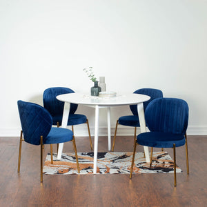English Elm Amoa Round Dining Set Five Piece Velvet Chairs Gold Metal Frame White Table T2574S00071