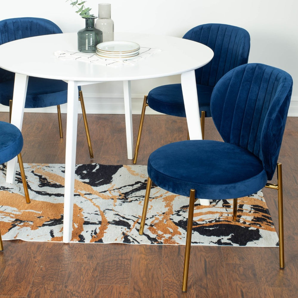 English Elm Amoa Round Dining Set Five Piece Velvet Chairs Gold Metal Frame White Table T2574S00071