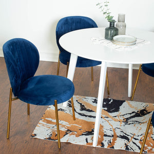 English Elm Amoa Round Dining Set Five Piece Velvet Chairs Gold Metal Frame White Table T2574S00071