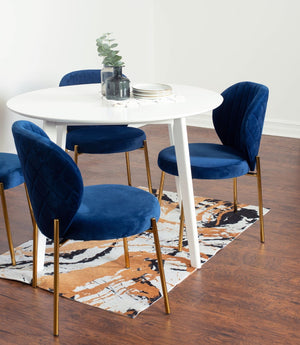 English Elm Amoa Round Dining Set Five Piece Velvet Chairs Gold Metal Frame White Table T2574S00071