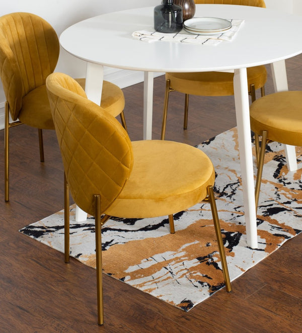 English Elm Amoa Contemporary Round White Dining Set Velvet Chairs Gold Metal Frames 5 Piece T2574S00073