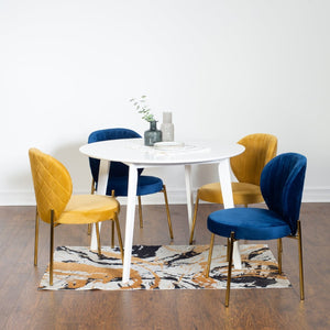 English Elm Amoa Glam Round Dining Set Velvet Chairs Gold Frames White Table Seats Four T2574S00074