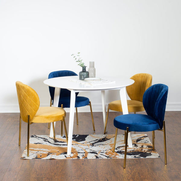 English Elm Amoa Glam Round Dining Set Velvet Chairs Gold Frames White Table Seats Four T2574S00074
