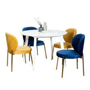 English Elm Amoa Glam Round Dining Set Velvet Chairs Gold Frames White Table Seats Four T2574S00074