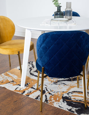 English Elm Amoa Glam Round Dining Set Velvet Chairs Gold Frames White Table Seats Four T2574S00074
