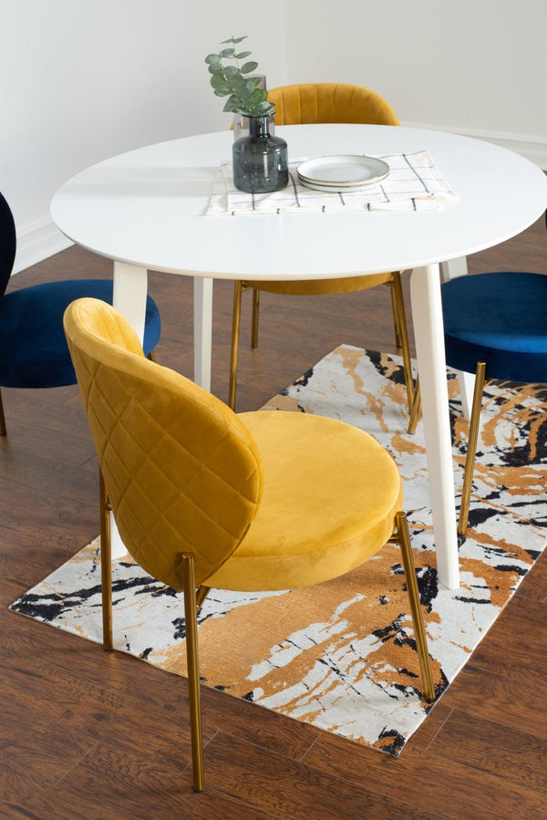 English Elm Amoa Glam Round Dining Set Velvet Chairs Gold Frames White Table Seats Four T2574S00074