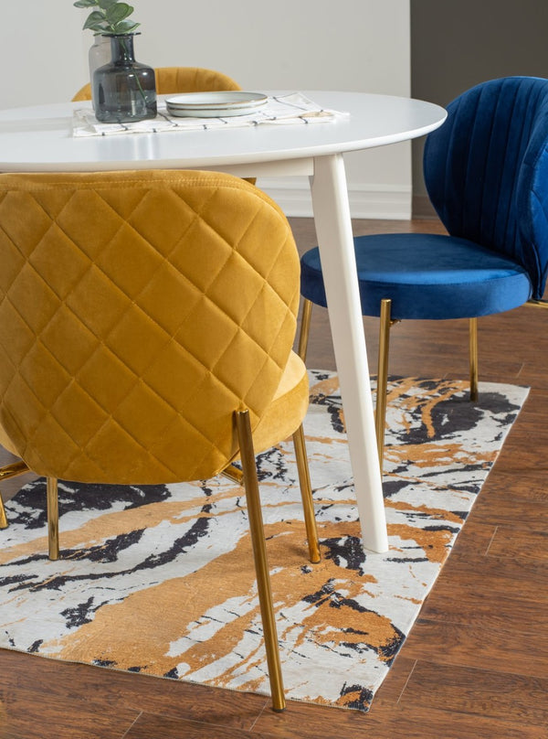 English Elm Amoa Glam Round Dining Set Velvet Chairs Gold Frames White Table Seats Four T2574S00074