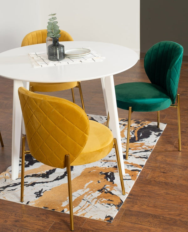 English Elm Amoa Round White Dining Set with Velvet Chairs and Gold Metal Frames for Five T2574S00075