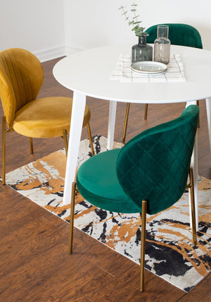 English Elm Amoa Round White Dining Set with Velvet Chairs and Gold Metal Frames for Five T2574S00075