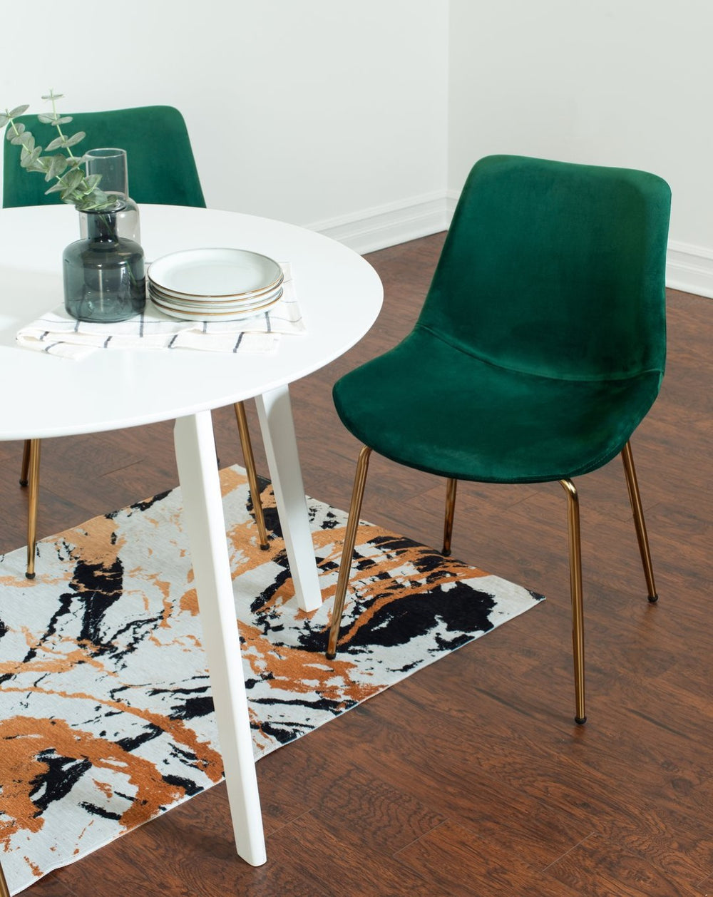 English Elm Aufurr Round Velvet Dining Set with Gold Legs for Small Space Bistro Style T2574S00078