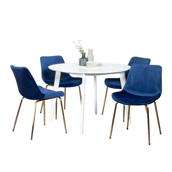 English Elm Aufurr Velvet Chair Round Dining Set with Gold Leg Table for Modern Apartments T2574S00080