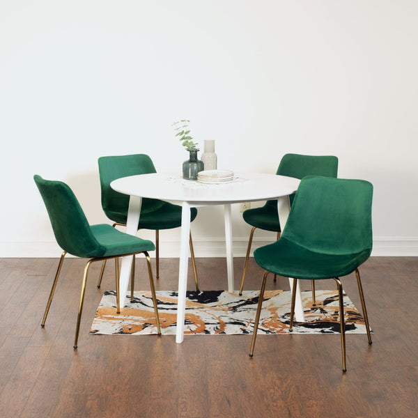 English Elm Aufurr Glam Round Dining Set Velvet Chairs Gold Legs White Mdf Table Seats Four T2574S00082