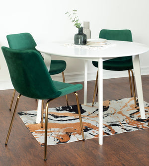 English Elm Aufurr Glam Round Dining Set Velvet Chairs Gold Legs White Mdf Table Seats Four T2574S00082