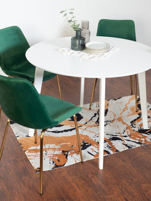 English Elm Aufurr Glam Round Dining Set Velvet Chairs Gold Legs White Mdf Table Seats Four T2574S00082