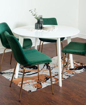 English Elm Aufurr Glam Round Dining Set Velvet Chairs Gold Legs White Mdf Table Seats Four T2574S00082