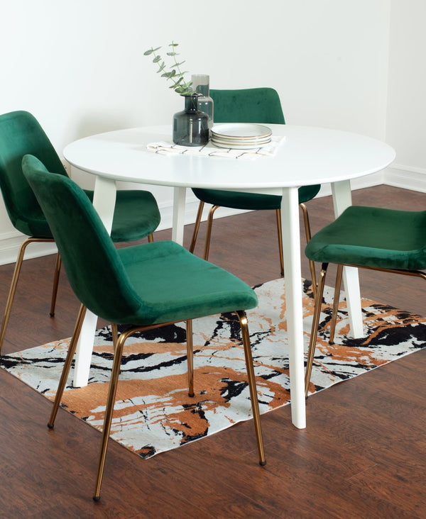 English Elm Aufurr Glam Round Dining Set Velvet Chairs Gold Legs White Mdf Table Seats Four T2574S00082