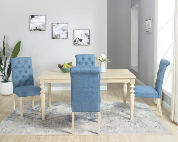 English Elm Amonia 5 Piece Traditional Dining Set Turned Leg Table with Tufted Parsons Chairs Blue+Brown T2574S00087