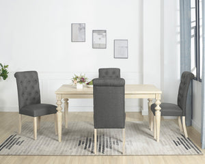 English Elm Amonia Traditional 5 Piece Dining Set Tufted Chairs Turned Legs Wired White Table T2574S00088