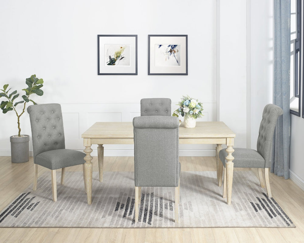 English Elm Amonia Traditional 5 Piece Dining Set with Turned Legs and Button Tufted Parsons Chairs T2574S00089